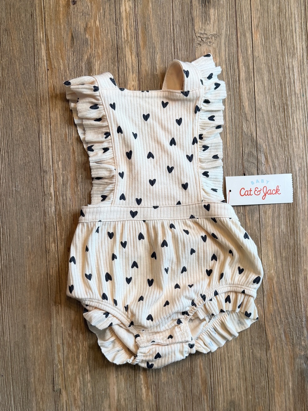 Cat & Jack Cream Romper with Black Heart Print